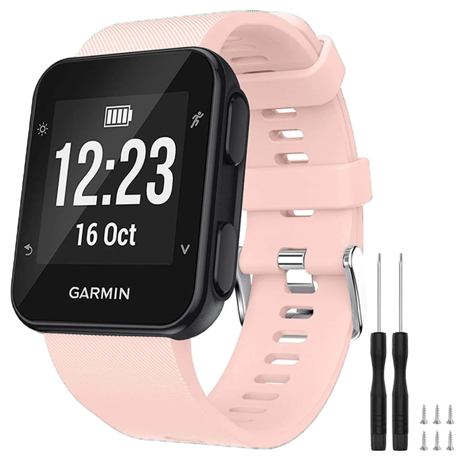 TopPerfekt Silicone Watch Band for Garmin Forerunner 35 | 24mm Navy, Fits 130-230mm Wrist — 1- Pink