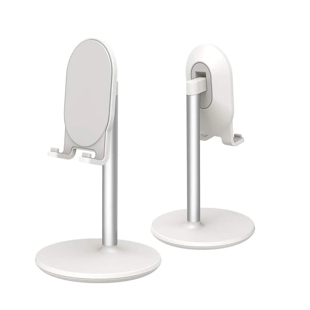 Bright Stone Pink Adjustable Phone Stand for Desk | Compatible with 4"-12.9" Phones/Tablets/iPhone/iPad/Switch — White