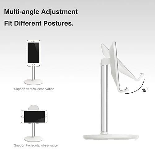 Bright Stone Adjustable Phone Stand for Desk, White | Compatible with 4"-12.9" Phones/Tablets thumbnail 5
