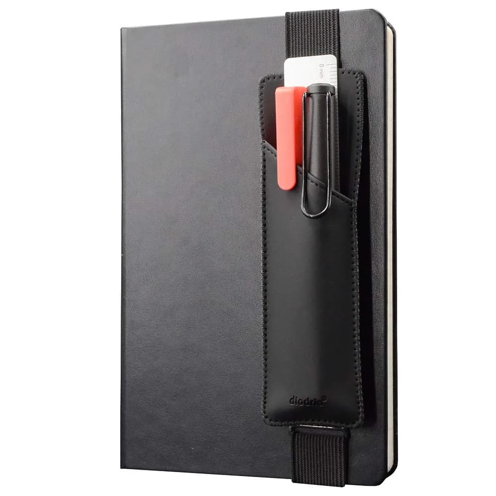 diodrio Adjustable Elastic Band Pen Holder, Black | Fits 8"-11" Notebooks, PU Leather - main product image