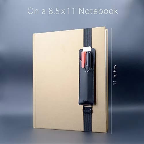 diodrio Adjustable Elastic Band Pen Holder, Black | Fits 8"-11" Notebooks, PU Leather thumbnail 4