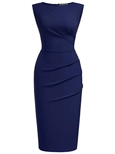 Miusol Women's Retro Ruffle Style Slim Work Pencil Dress A-Navy Blue | Sleeveless, Knee-Length, Business Casual Sheath Dress for Women, Strechy Fabric thumbnail 4