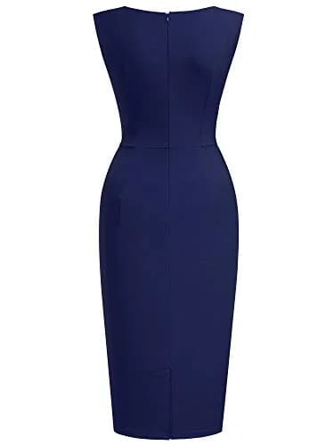 Miusol Women's Retro Ruffle Style Slim Work Pencil Dress A-Navy Blue | Sleeveless, Knee-Length, Business Casual Sheath Dress for Women, Strechy Fabric thumbnail 5
