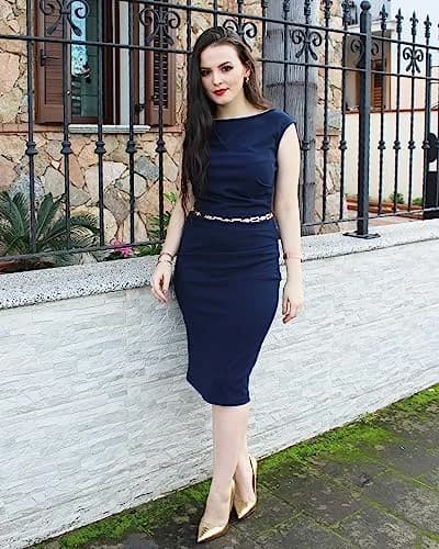 Miusol Women's Retro Ruffle Style Slim Work Pencil Dress A-Navy Blue | Sleeveless, Knee-Length, Business Casual Sheath Dress for Women, Strechy Fabric thumbnail 3