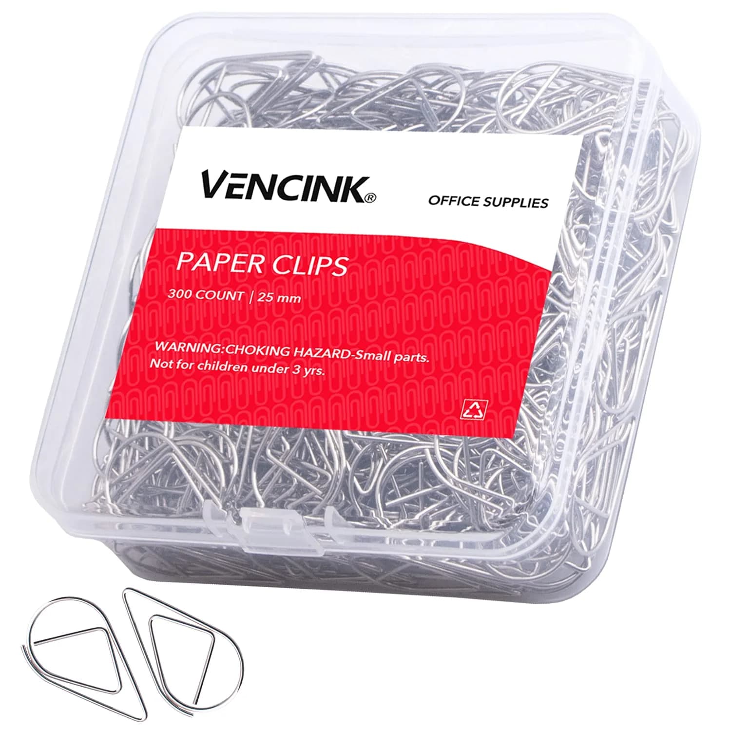 VENCINK Rose Gold Paper Clips 300 Pieces | Drop-Shaped Office & School Supplies (1 inch) — Silver / Small (1 inch )