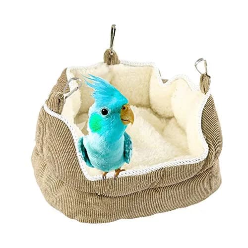 QBLEEV Bird Nest House Winter Warm Bird Bed for Cage Hanging Bird Hammock Soft Plush Snuggle Hut Tent, Large — Yellow