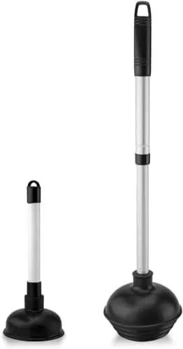 NEIKO Toilet Plunger Set | 2 Piece | Compact All-Angle Design | Telescopic Aluminum Handle thumbnail 1