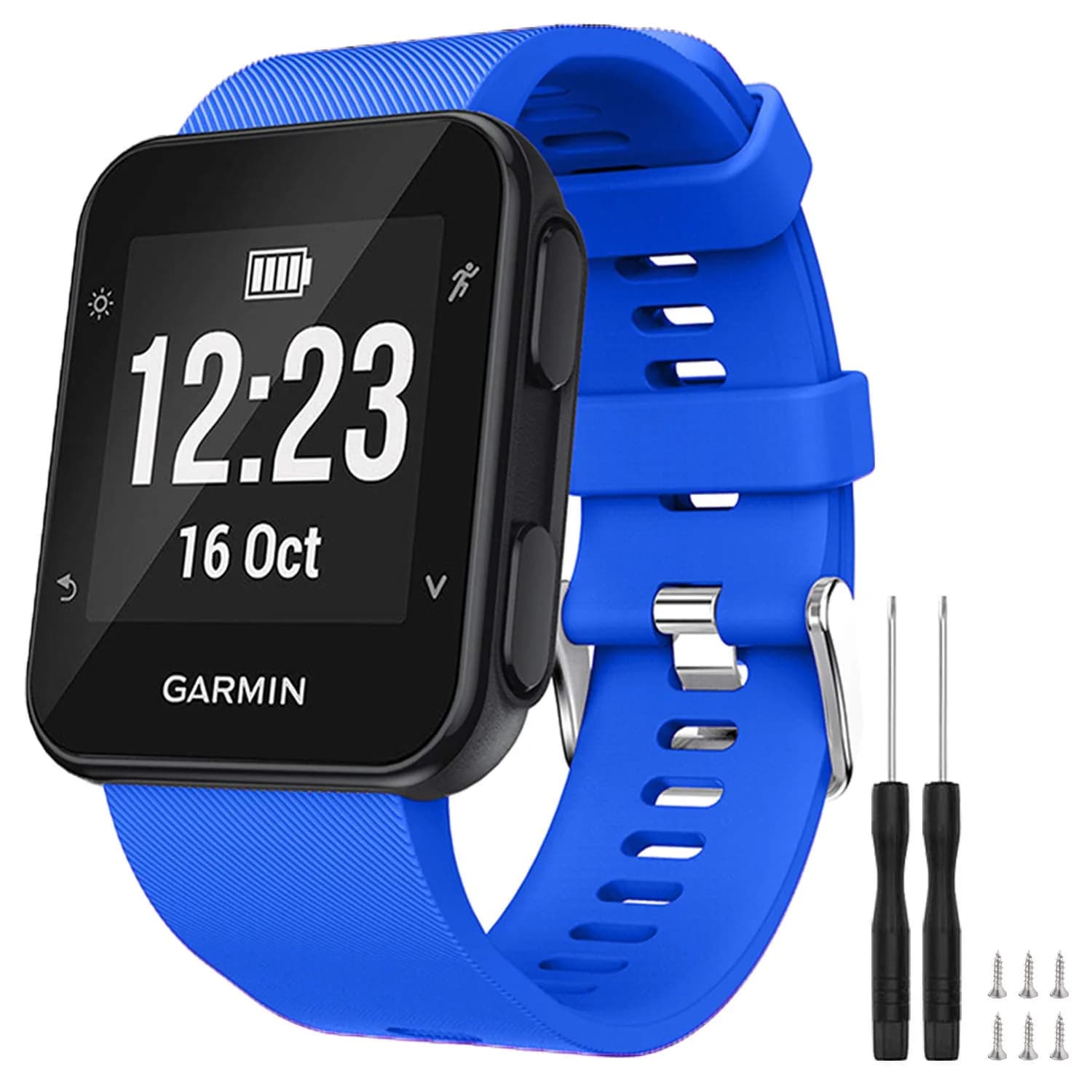 TopPerfekt Silicone Watch Band for Garmin Forerunner 35 | 24mm Navy, Fits 130-230mm Wrist — 1- Blue