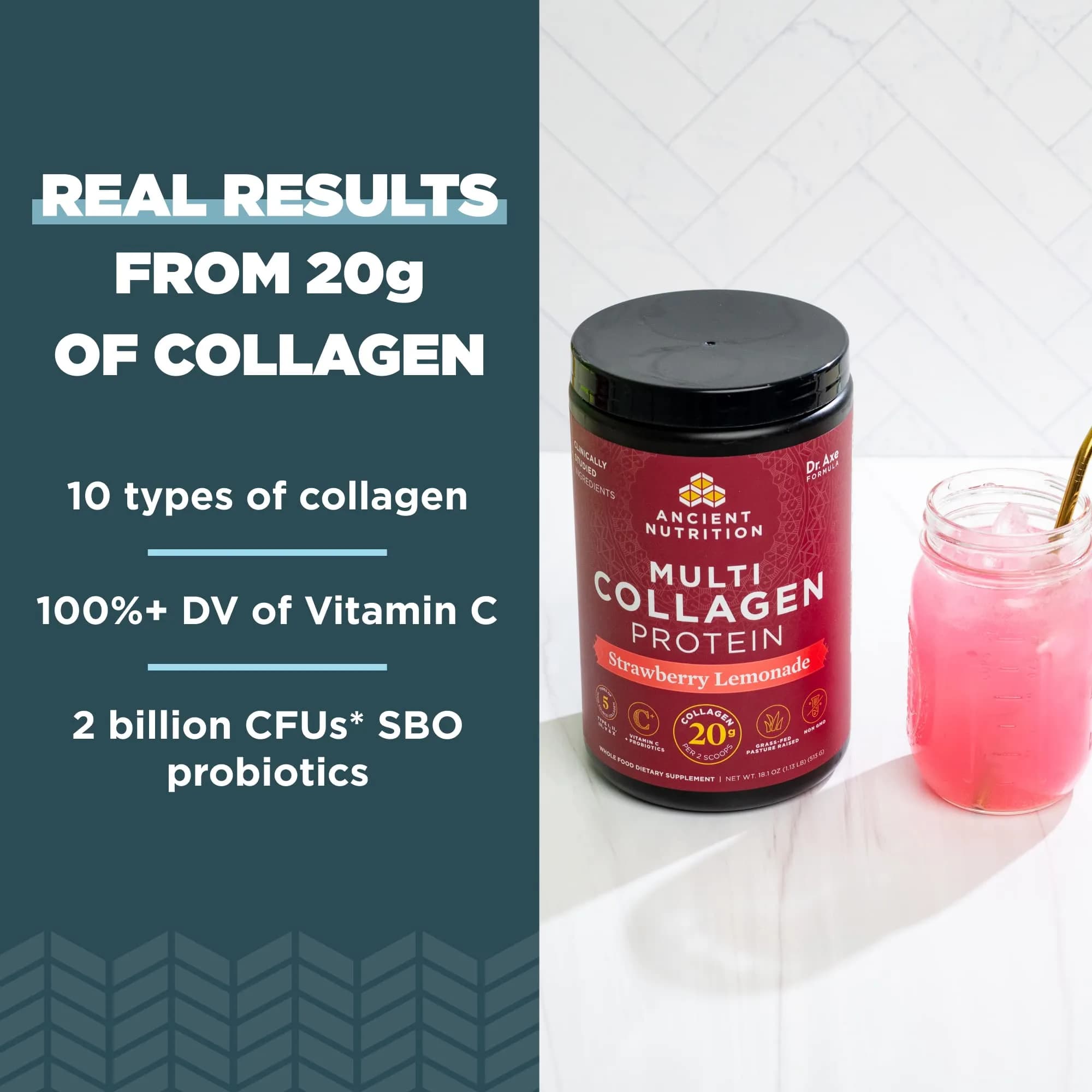 Ancient Nutrition Multi Collagen Protein Powder Strawberry Lemonade 24 Servings | Supports Skin, Joints, Gut Health thumbnail 3