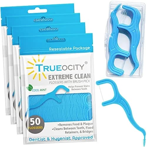 Trueocity Mint Dental Floss Picks 200 Count | Sensitive Gums Glide & Clean thumbnail 1