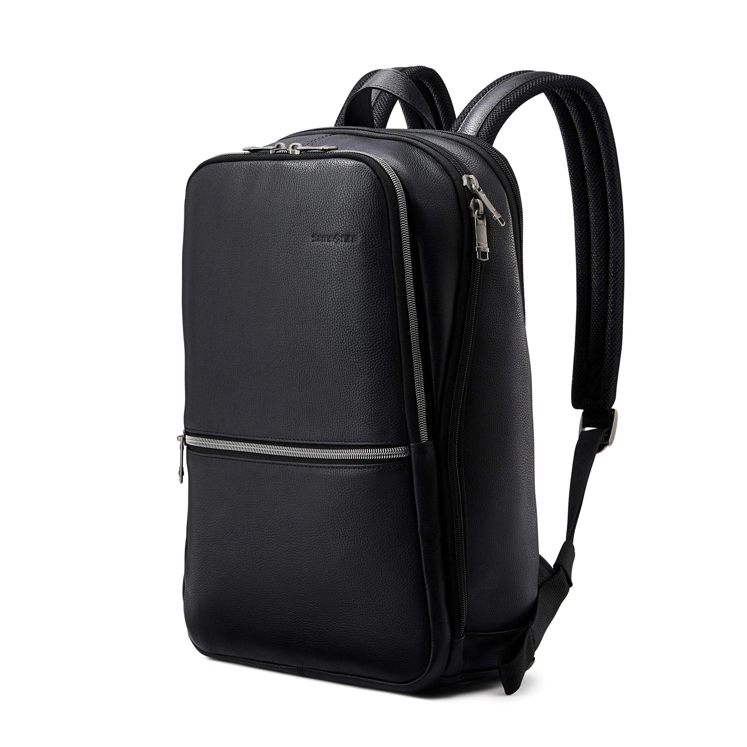 Samsonite Classic Leather Slim Backpack Black | 16.1"H x 11"W x 5.5"D - main product image