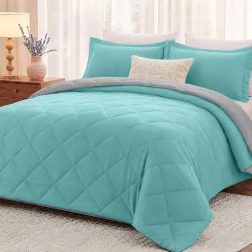 downluxe Twin Comforter Set Light Blue/Gray | Soft Reversible 2-Piece Bedding thumbnail 1