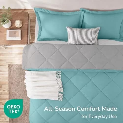downluxe Twin Comforter Set Light Blue/Gray | Soft Reversible 2-Piece Bedding thumbnail 4
