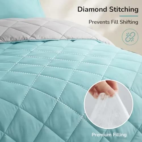 downluxe Twin Comforter Set Light Blue/Gray | Soft Reversible 2-Piece Bedding thumbnail 5