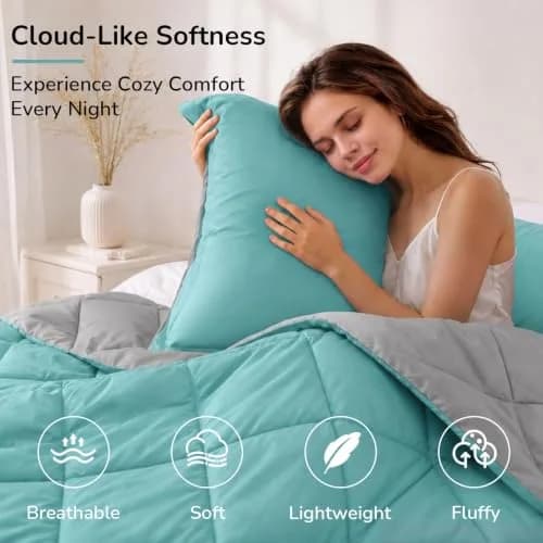 downluxe Twin Comforter Set Light Blue/Gray | Soft Reversible 2-Piece Bedding thumbnail 3