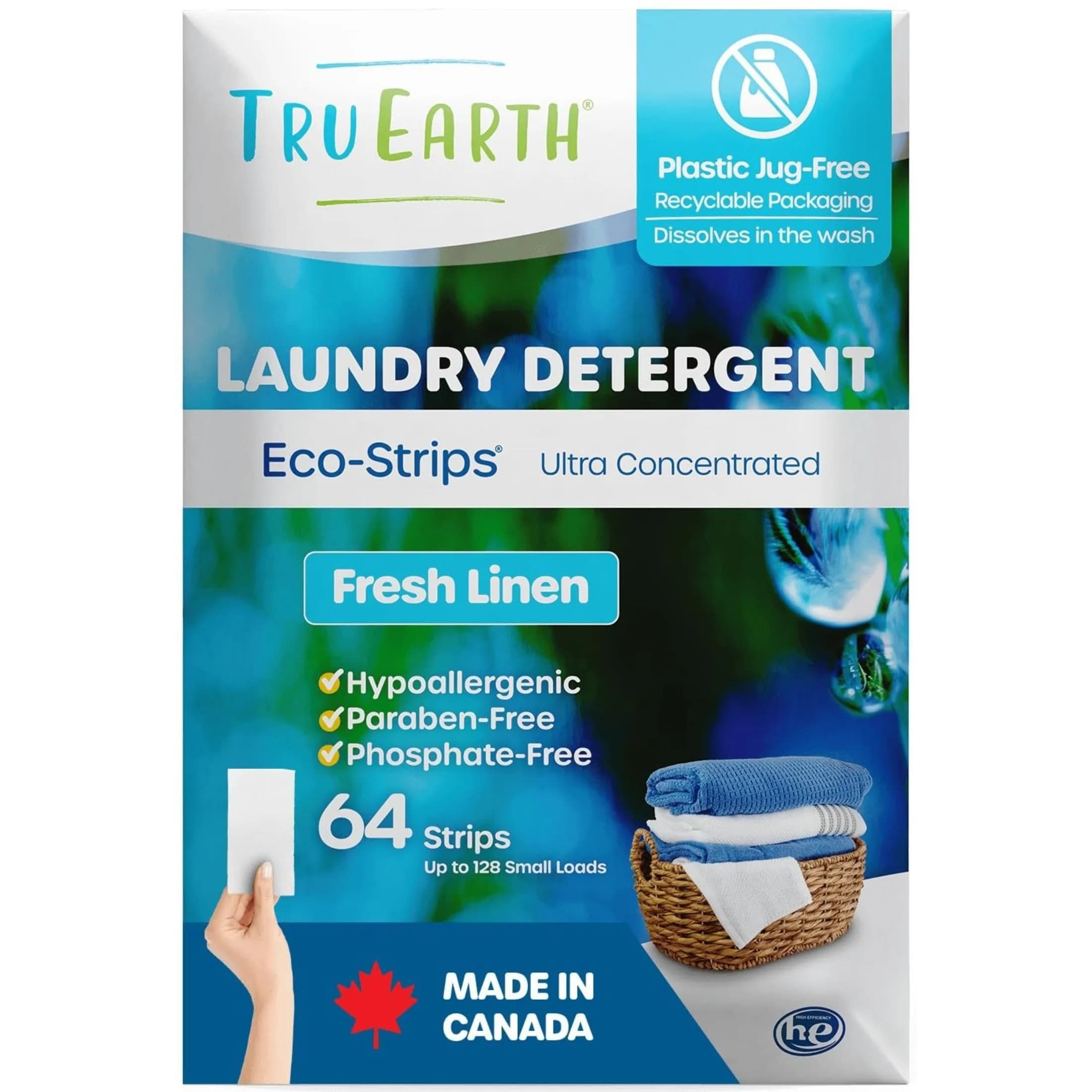 Tru Earth Dry Laundry Detergent Sheets, Unscented, 32 Strips | Liquidless, Eco-Friendly, Travel-Ready — Sheet
