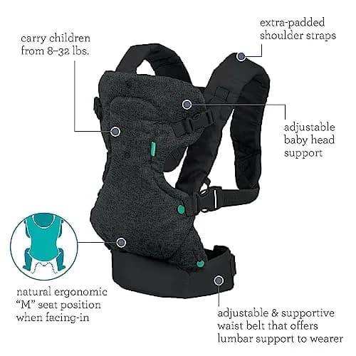 Infantino Flip 4-in-1 Baby Carrier Convertible Ergonomic, Black Denim | Adjustable, Ergonomic & Grow-with-Your Baby thumbnail 5