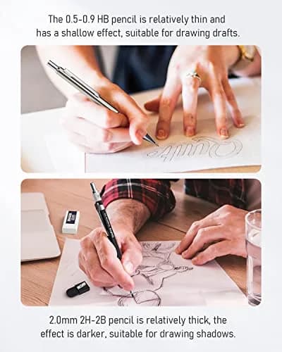 Nicpro 6PCS Art Mechanical Pencil Set with 0.5/0.7/0.9/2.0mm Leads & Erasers | Value Pack for Students & Professionals thumbnail 4