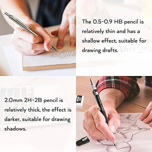 Nicpro 6PCS Art Mechanical Pencil Set with 0.5/0.7/0.9/2.0mm Leads & Erasers | Value Pack for Students & Professionals thumbnail 8