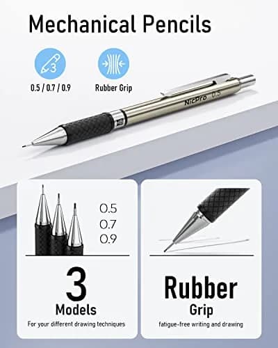 Nicpro 6PCS Art Mechanical Pencil Set with 0.5/0.7/0.9/2.0mm Leads & Erasers | Value Pack for Students & Professionals thumbnail 3
