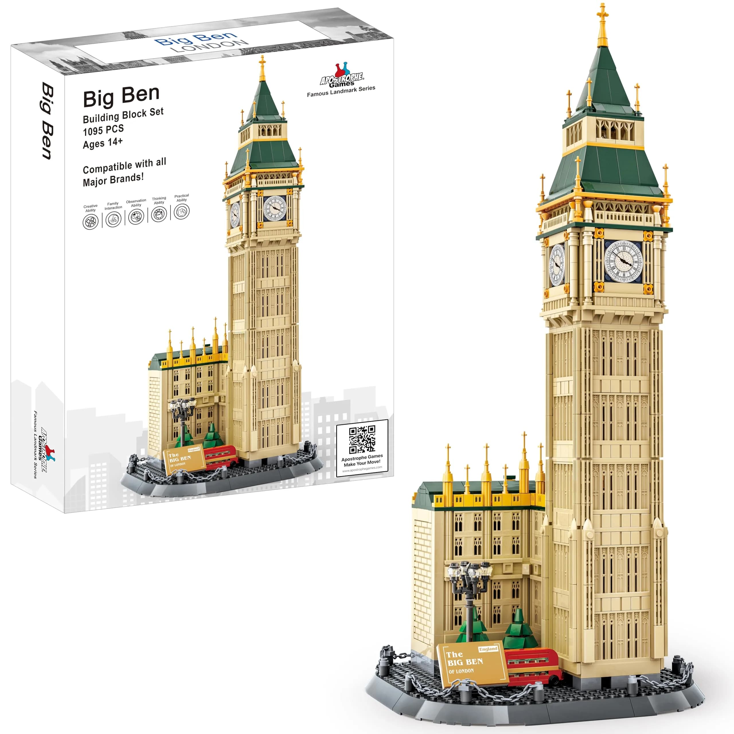 Apostrophe Games Big Ben Building Block Set 1095 Pieces | Educational Architecture Model — Multicolor