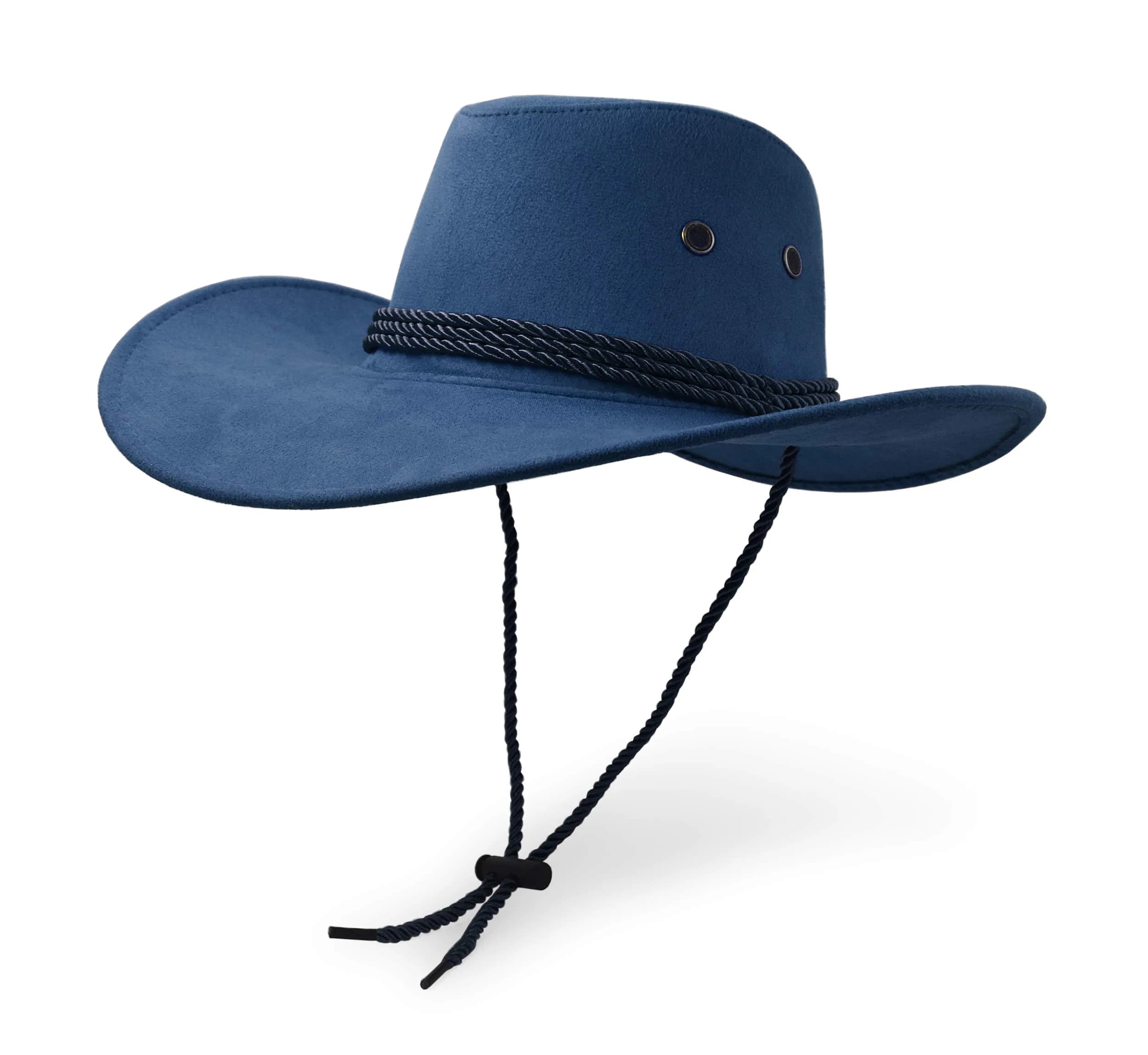 UltraKey Navy Faux Felt Leather Suede Cowboy Hat with Chin Strap | UPF 30+ Sun Protection - main product image