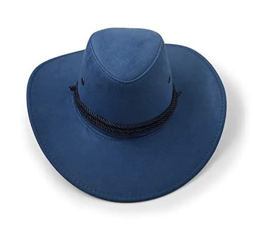UltraKey Navy Faux Felt Leather Suede Cowboy Hat with Chin Strap | UPF 30+ Sun Protection thumbnail 6