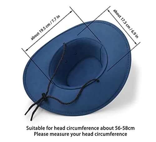 UltraKey Navy Faux Felt Leather Suede Cowboy Hat with Chin Strap | UPF 30+ Sun Protection thumbnail 8