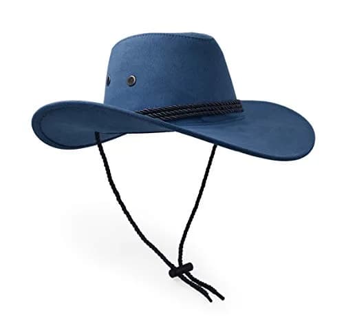UltraKey Navy Faux Felt Leather Suede Cowboy Hat with Chin Strap | UPF 30+ Sun Protection thumbnail 2