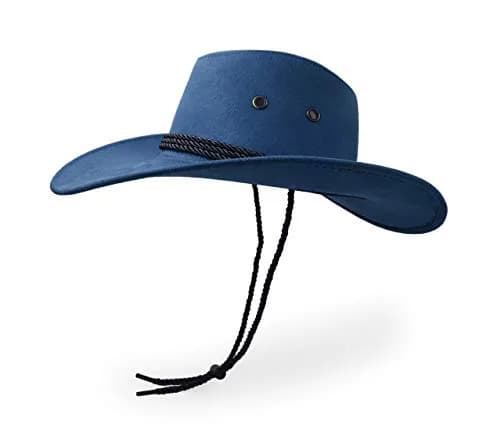 UltraKey Navy Faux Felt Leather Suede Cowboy Hat with Chin Strap | UPF 30+ Sun Protection thumbnail 3