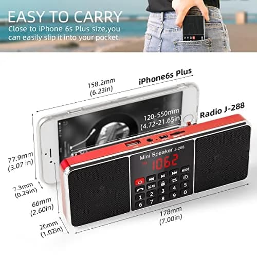 PRUNUS J-288 Portable Radio AM FM Bluetooth Speaker | 56cm Long Antenna, 10H Playtime, 5-in-1 Stereo Sound thumbnail 2