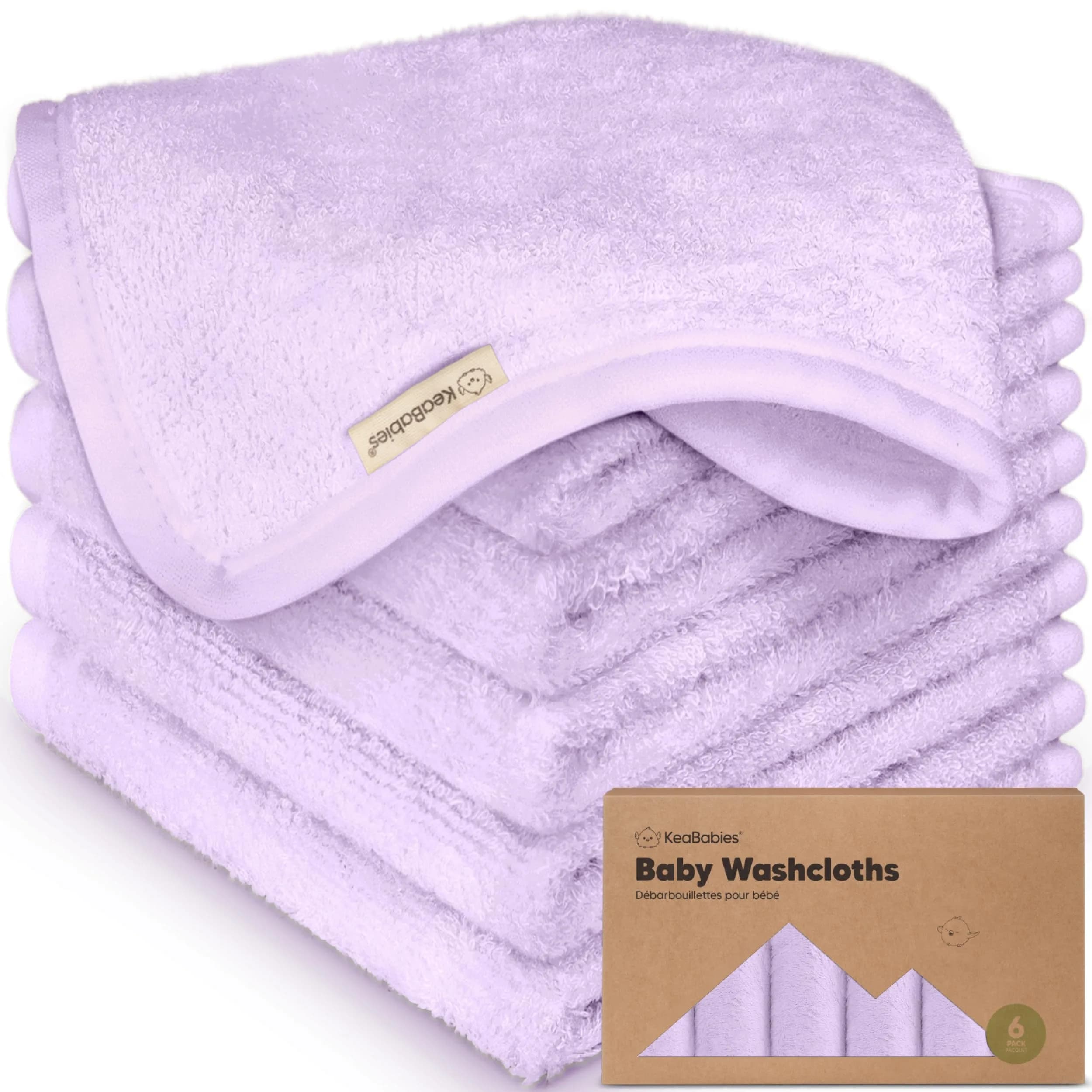 KeaBabies Baby Washcloths 10x10 in Soft Lilac | Ultra-Soft Bamboo Face & Body Cloths