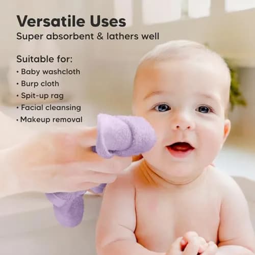 KeaBabies Baby Washcloths 10x10 in Soft Lilac | Ultra-Soft Bamboo Face & Body Cloths thumbnail 6