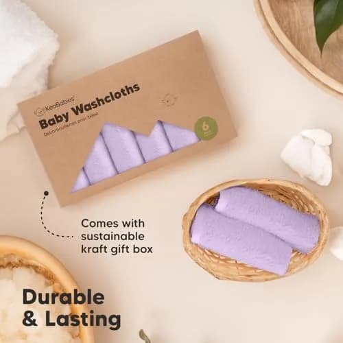 KeaBabies Baby Washcloths 10x10 in Soft Lilac | Ultra-Soft Bamboo Face & Body Cloths thumbnail 7