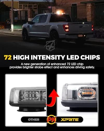 Xprite 12" 72LED Rooftop Strobe Light Bar Amber/White | High Visibility Emergency Beacon for 12V-24V Vehicles thumbnail 4