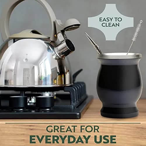 Norte Group Stainless Steel Double-Walled Yerba Mate Gourd Tea Cup Set with Bombilla & Brush | 8oz (237ml) Black thumbnail 4