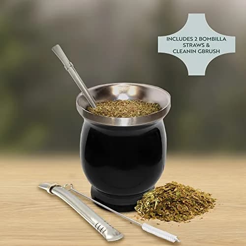 Norte Group Stainless Steel Double-Walled Yerba Mate Gourd Tea Cup Set with Bombilla & Brush | 8oz (237ml) Black thumbnail 2