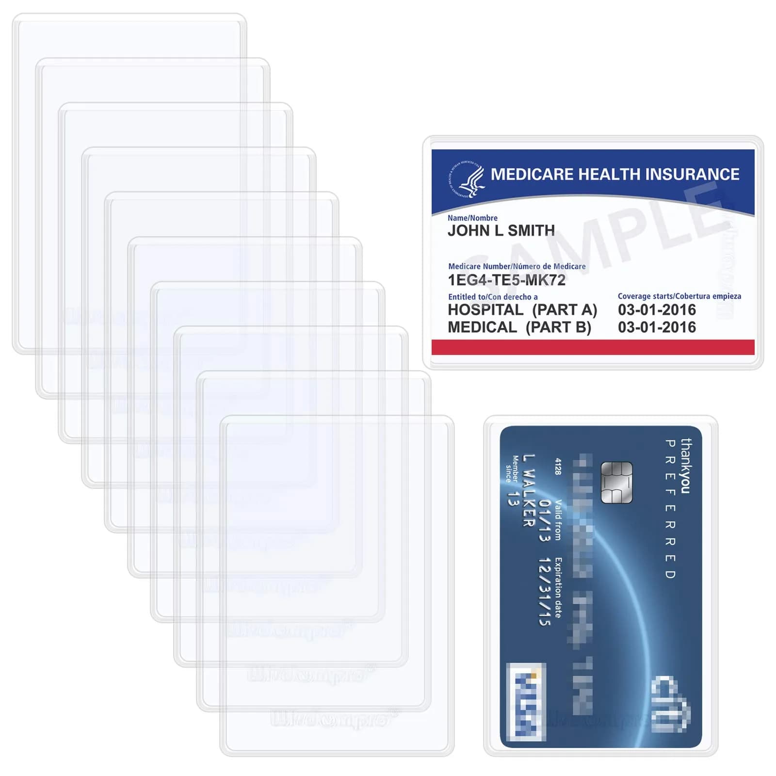 Wisdompro 10 Pack Card Document Sleeves | Clear PVC Medicare Card Protectors (3.54x2.44 Inches) - main product image