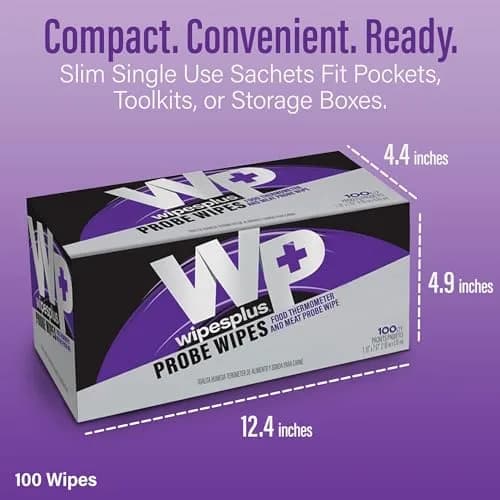 WIPESPLUS Thermometer Sanitizing Wipes - Probe Wipe Sachet - 100 Count | Food Contact Safe, No-Rinse Formula thumbnail 4