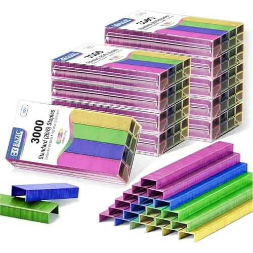 BAZIC PRODUCTS Standard Staples 26/6 Metallic Colors 3000 Ct (24-Box) | Galvanized Steel for Reliable Fastening thumbnail 1