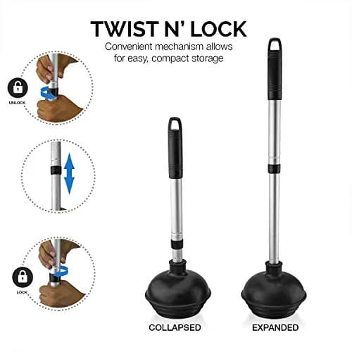 NEIKO Toilet Plunger Set, 4 Piece | All-Angle Design with Telescopic Handle for Bathroom thumbnail 2