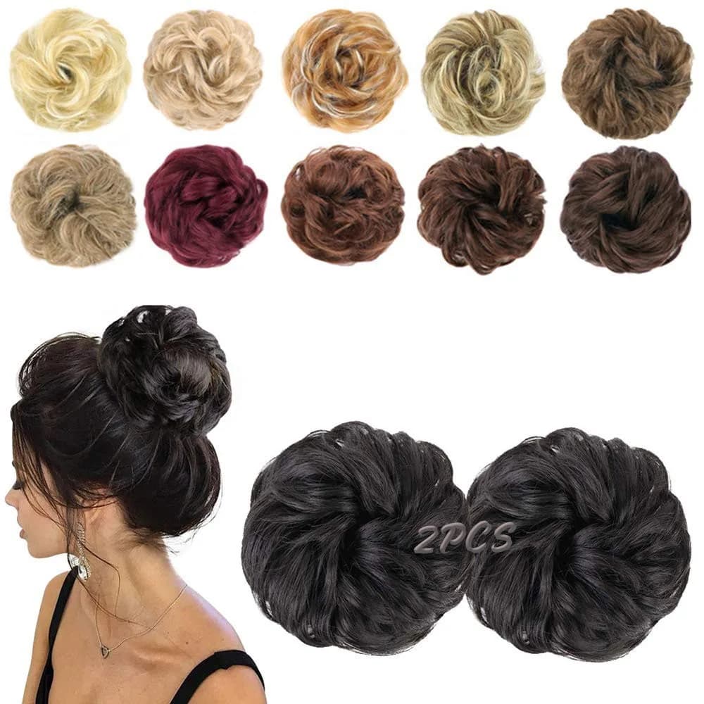 MORICA 2PCS Messy Bun Hair Piece for Women, Natural Black | Thick Volum Bun Synthetic Hair Extension - main product image
