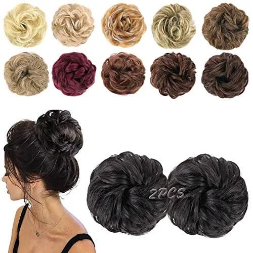 MORICA 2PCS Messy Bun Hair Piece for Women, Natural Black | Thick Volum Bun Synthetic Hair Extension thumbnail 1