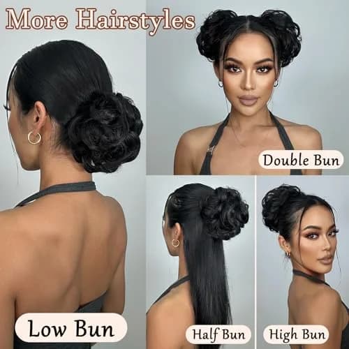 MORICA 2PCS Messy Bun Hair Piece for Women, Natural Black | Thick Volum Bun Synthetic Hair Extension thumbnail 5