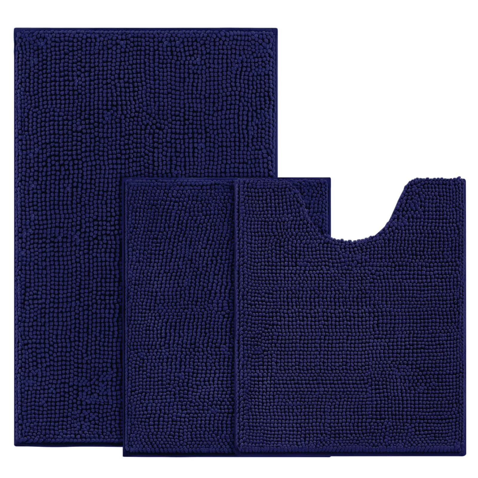 BYSURE Light Blue Bathroom Rugs Sets 3 Piece Non Slip Plush Chenille Washable — Blue-navy Blue