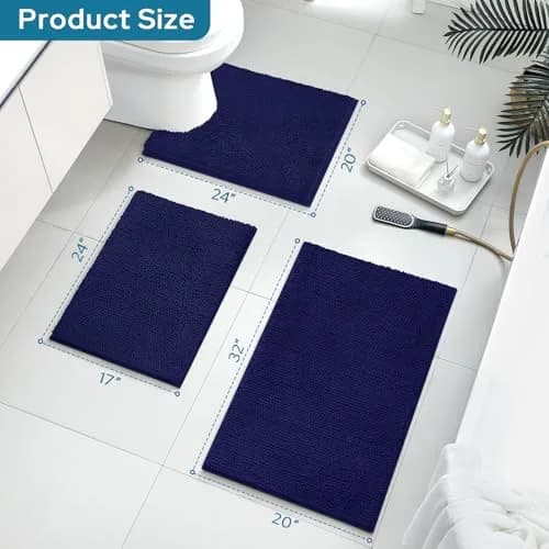 BYSURE Navy Blue Bathroom Rugs Sets 3 Piece Non Slip Plush Chenille Soft Washable Bath Mats | Extra Absorbent, Family Safe, 3-Piece thumbnail 2