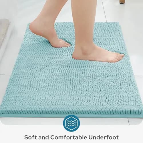 BYSURE Light Blue Bathroom Rugs Sets 3 Piece Non Slip Plush Chenille Washable thumbnail 4