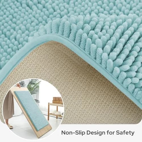 BYSURE Light Blue Bathroom Rugs Sets 3 Piece Non Slip Plush Chenille Washable thumbnail 5