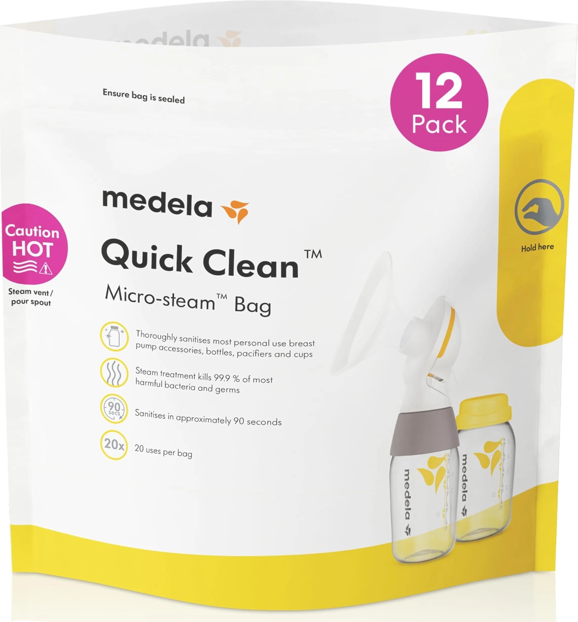 Medela Quick Clean Micro-Steam Bags | Microwave Sterilizer for Baby Bottles & Pump Parts | 12Ct - main product image