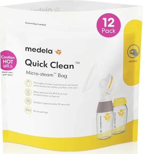 Medela Quick Clean Micro-Steam Bags | Microwave Sterilizer for Baby Bottles & Pump Parts | 12Ct thumbnail 1